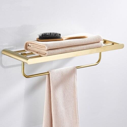 304 Stainless Steel Bathroom Rack 60 CM Fixed Bath Towel Holder Wall Mounted Towel Rack Brass Towel Shelf Bath Accessories Gold