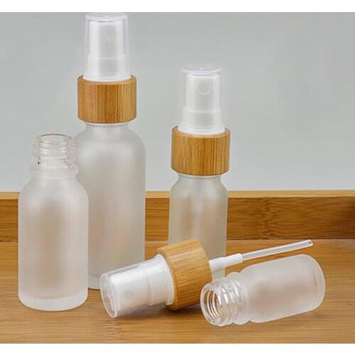 50pcs 5 10 15ml 30ml 50ml Frosted Clear Glass Bottle Bamboo Lid Cap Frosted Perfume Bottle bamboo spray cosmetic bottle custom