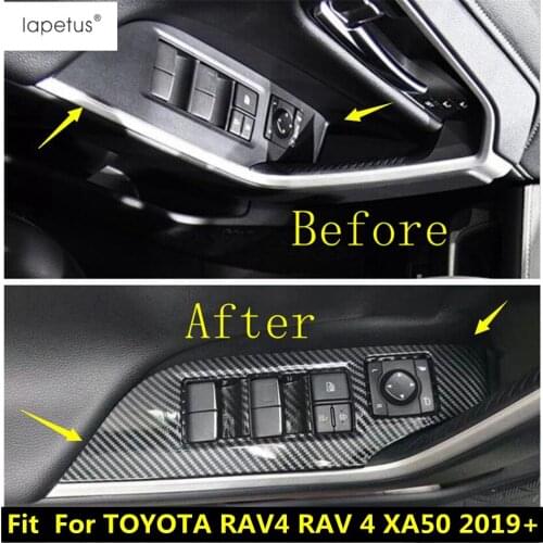 Lapetus Accessories For TOYOTA RAV4 RAV 4 XA50 2019 2020 2021 Armrest Window Glass Lift Button Carbon Fiber Look Cover Kit Trim