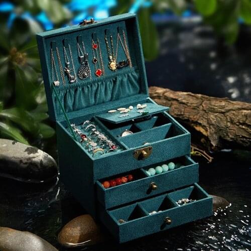 Green Velvet Jewelry Box Organizer Earrings Rings Necklace Storage Case Women Girls Display Holder Best Gift