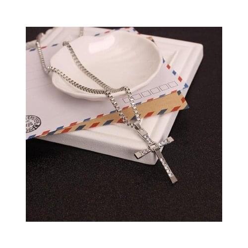 Fashion Female Men Chain Gold Color Crystal Zircon Cross Pendant Link Chain Necklace Jewelry For Couples Gift Wholesale