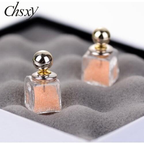 CHSXY High Quality Seed Beads In Glass Earrings Multicolor Transparent Square Bottle Gold Color Ball Ear Studs Lovely Trinkets
