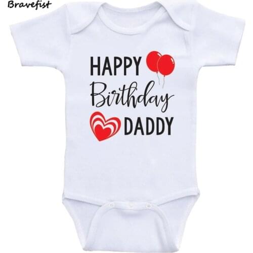 Baby Boys Girls Romper Newborn Jumpsuits Short Sleeve HAPPY BIRTHDAY MOMMY DADDY Infant Clothes Outwear Tees Outfits White Tops