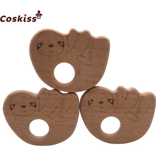 Baby Sloth teether Handmade Beech Wooden Lazy teether Baby Teething Toys DIY Crafts Pendant Chewable Pacifier Chain Accessories
