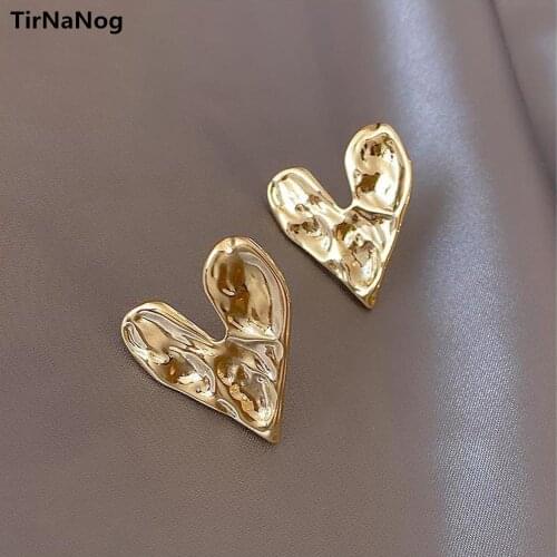 European And American Fashion Exaggerated Atmospheric Metal Heart-Shaped Earrings Contracted Irregular Geometrical Stud Earrings