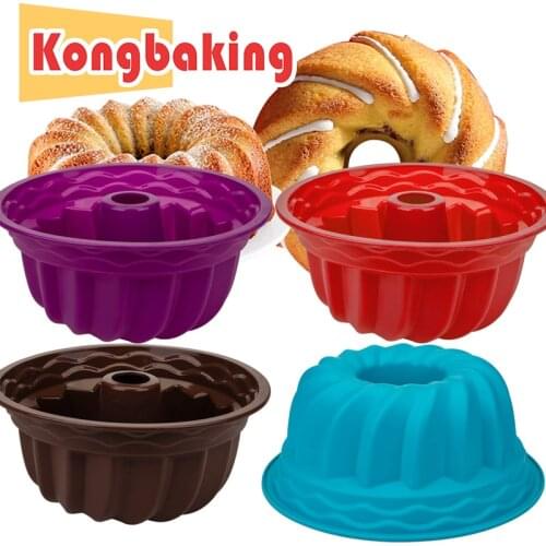 KongBaking 9 Inch Bakeware Cake Molds Silicone Non-Stick Mousse Chiffon Pudding Large Hollow Round DIY Toast Bread Baking Tool