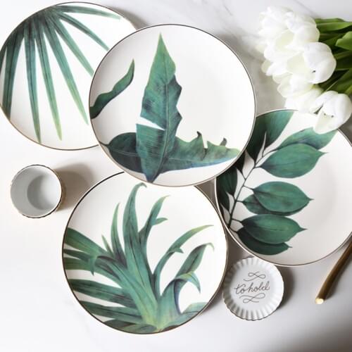 8-inch Phnom Penh Green Leaf Set Nordic Style Tropical Green Plant Trendy Western Dessert Plate