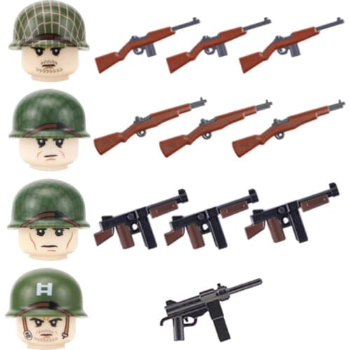 Military US Marine Corps Helmet Weapons Building Blocks WW2 Army Navy Squad Soldier Figures Two Color Guns Mini Model Bricks Toy
