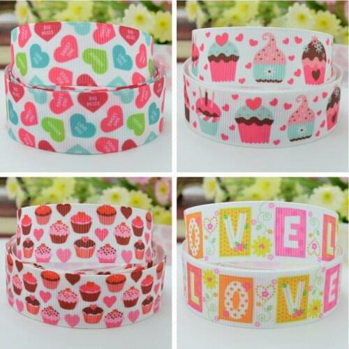 SUPWRF 22mm 7/8" Valentines Day Cup cake Printed grosgrain ribbon hair bow Headwear DIY hair accessories retail 10yards