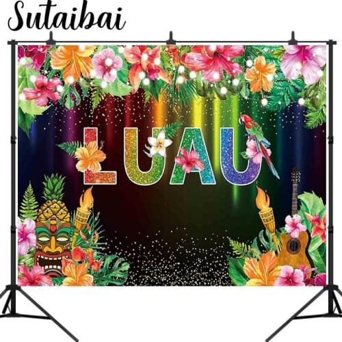Summer Luau Party Backdrop Tropical Tiki Floral Glow Birthday Photography Background Baby Shower Cake Table Decoration