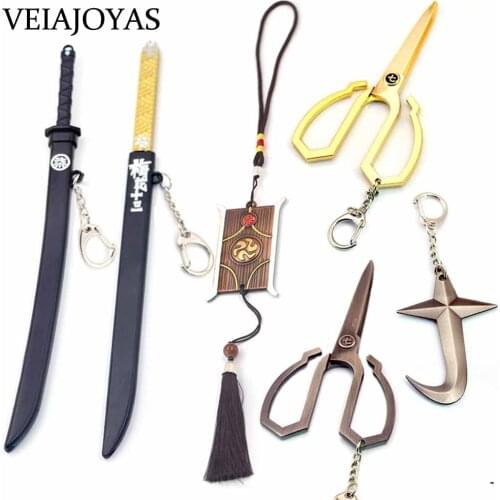 Hot Anime Assassin Scissor Seven Alloy Weapon Keychains Amulet Tag Pendant Keychain Key Rings Holder for Men Jewelry Accessories