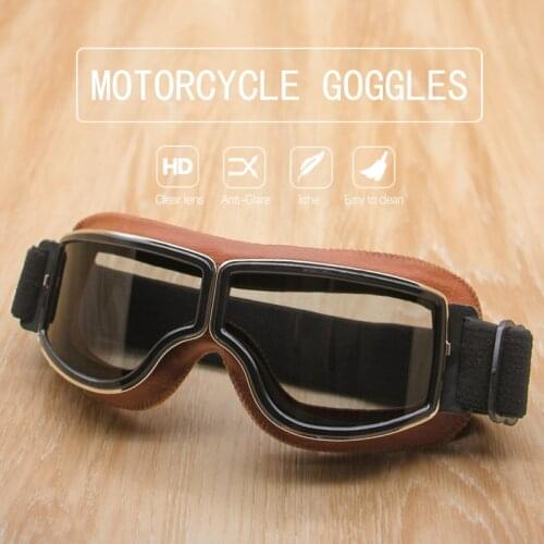 Best selling retro leather motorcycle goggles folding cruiser goggles off-road helmet wind mirrors 2 colors leather 4 lenses