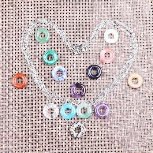 Top Selling Natural Semi-precious Stone Safety Buckle Pendants Stainless Steel Chain Necklace 25 Colors Jewelry for Women