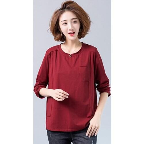 Fashion Cotton O-Neck Tops Women Solid color Large size 5XL Loose T-shirts 2019 spring new Casual Long sleeve Tees women
