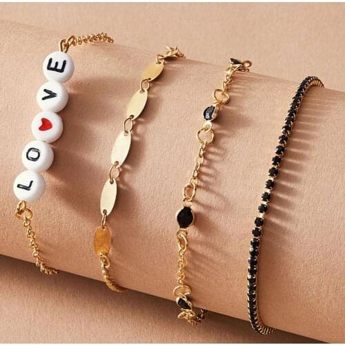 2021 Fashion 4Pcs/Set Women Fashionable LOVE Letters Beads Design Bracelet For Woman Party Birthday Wedding Jewelry Gifts