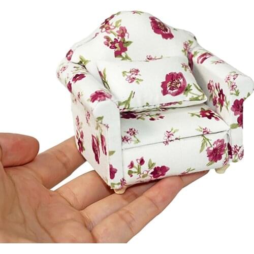 Dollhouse Furniture Scene Mini Floral Print Sofa Set Decor Toy DIY Crafts Props Birthday Christmas New Year Gift Children Toys