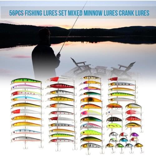 56Pcs/Lot Fishing Lures Set Mixed Minnow Lot Lure Bait Crankbait Tackle Bass Artificial Bait
