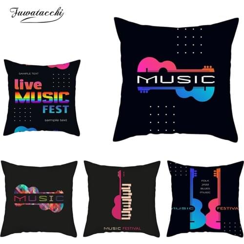Fuwatacchi Live Music Style Printed Cushion Cover Bass Guitar Microphone Photo Decorative Pillowcases For Home Bar Music Party