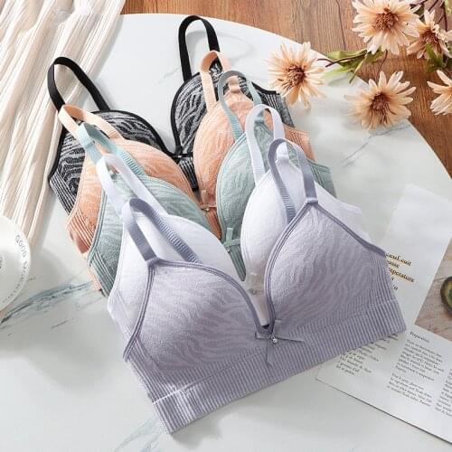 Sexy Striped Underwear Women Seamless Push Up Lingerie Wireless Gathered Padded Adjustable Bra Top Brassiere Underwear New 2021