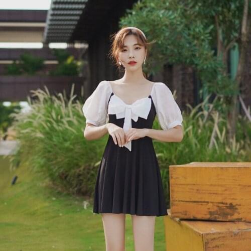 2021 New Korean Style One Piece Swimwear Women Swimdress Push Up Swimsuit High Quality Bathing Suit Sexy Monokini Beachwear