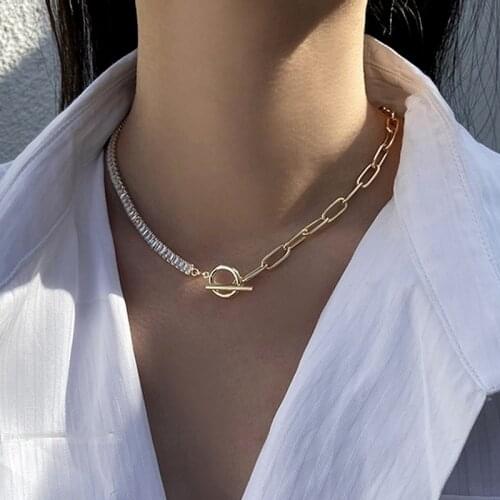 New Crystal Link Chain Collar Necklace Womens Girl Trendy Style Stitching Luxury Necklace Fashion Jewelry