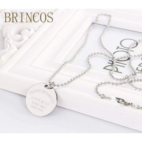 New Stainless Steel Long Necklace For Women Pendants rose gold Silver Color Round Coin Disc Tiff Fashion Jewelry necklace Charm