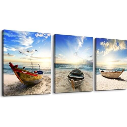 Blue Ocean Beach Ship Landscape Canvas Prints Decorations For Indoor