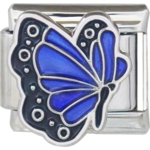 Composable Links Classic Size 9mm Fancy Girls Enamel Blue Butterfly Italian Charm Bracelet Fit Zoppini Nomiation Brand