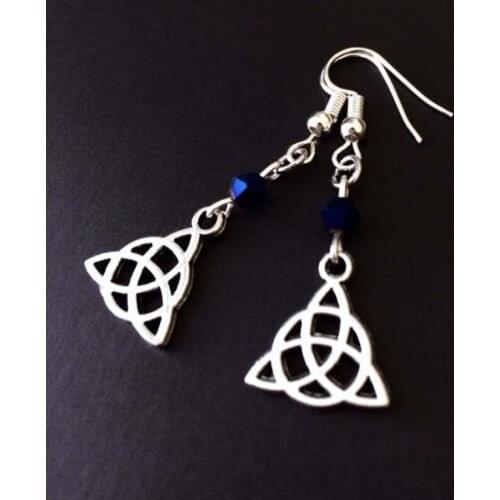 Triquetra Earrings, Celtic Jewelry, Triquetra Jewelry, Witchy Earrings, Gothic Earrings, Celtic Knot, Blue Bead Earrings