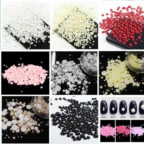 Mixed sizes Glue on Half Round Acrylic Imitation Flatback Nail Art Pearl Beads for Jewelry Making Up Phone Gel Polish Decoration
