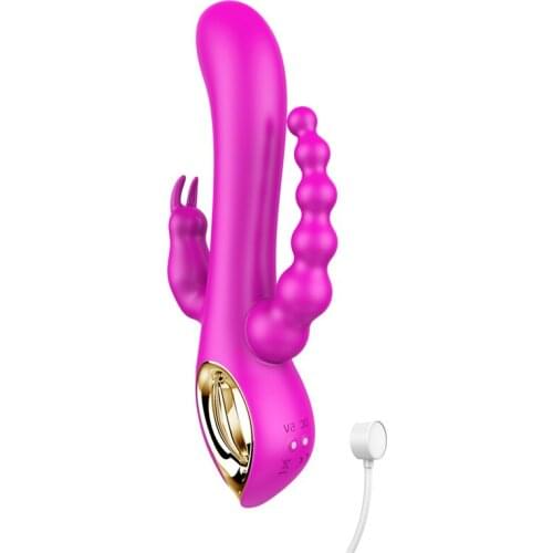 Rabbit Vibrator G spot and P spot Anal Vibrator Triple Curve 10 Function Rechargeable Clit Stimulator Dildo Vibrator for Women