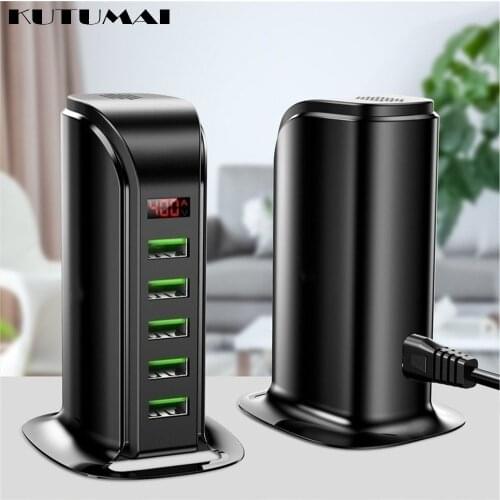 5 Port USB Fast Charge Mobile Phone Charger LED Display Multi-port USB Charging Power Charger PD20W+QC3.0 2.4A EU US UK Plug