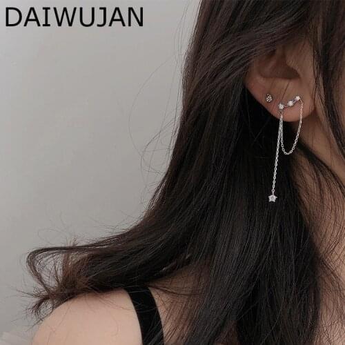 DAIWUJAN New Fashion Silver Plated Zircon Tassel Dangle Earring Stars Crystal Long Drop Earrings For Women Party Jewelry Brincos