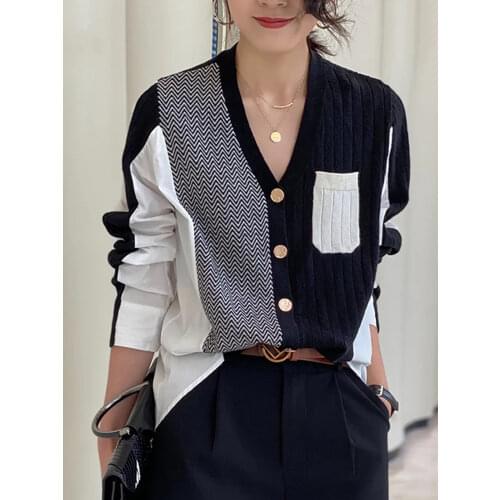 Zoki Patchwork Women Cardigans Sweater Fashion Irregular Autumn Knitted Buttons Chic Korean Loose Winter Female Long Sleeve Tops