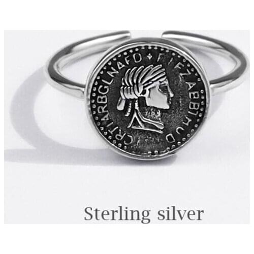 Sole Memory Retro Creative Engraving Letters 925 Sterling Silver Female Resizable Opening Rings SRI698