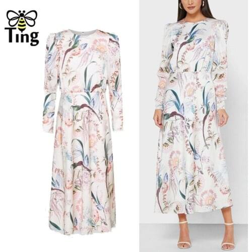 Tingfly Designer Vintage Floral Print Midi Long Dress Women Spring Autumn Casual Boho Casual Plus Size Vestidos Zaful Tide Za