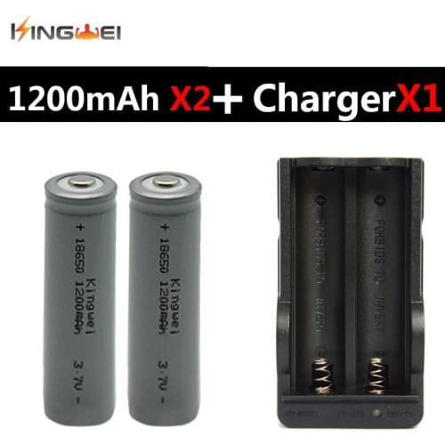 100% Brand New KingWei Gray 1200mAh 2Pcs Batteries 18650 3.7v Rechargeable Li-ion Battery With Charger for LED Flashlight