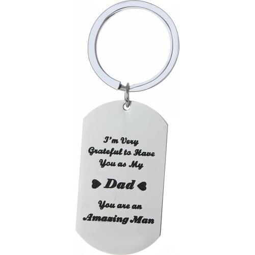 12PC I'm Very Grateful To Have You As My Dad Keyrings Dog Tag Stainless Steel Charm Pendant Keychains Men Friend Lovers Gift Hot