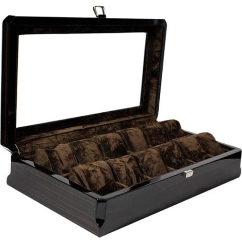 12 Slots Wood Grain Watch Case Display Box Storage Jewellery Glass Top