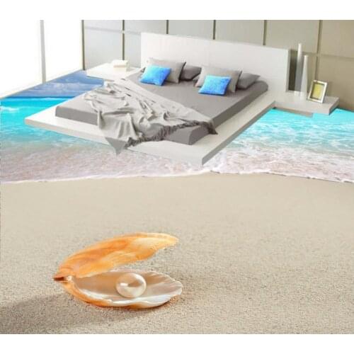 3D Floor Modern Floor Painting Sea wave beach shell 3D floor Non-slip Waterproof Self-adhesive PVC Wallpaper
