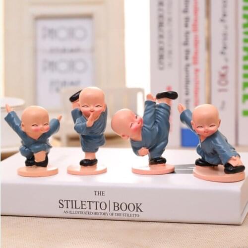 4 pcs Cute kung fu monk statue Resin hand sculptured Buddha statue Home Decorations Car decoration Childrens gifts
