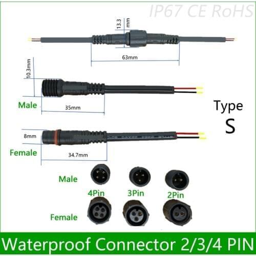 5 pairs Waterproof connector Current 2.4A 2 pin / 3 pin / 4 pin with wire cable IP67 female to male plug 0.3(mm2)