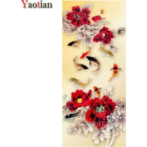 5D Diamond Painting Carp Fish Goldfish Embroidery Diamond Mosaic Cross Stitch Kits Peony Flower Full Square Round Drill Decor