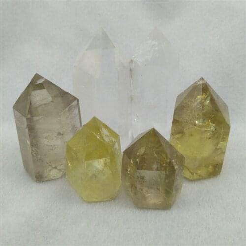 6PCS Citrine Crystal Wand Natural Clear Quartz Crystal Point Wand Tower Chakra Healing Meditation Point Decor 200G