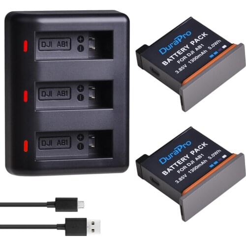 AB1 3.85V 1300mAh AB1 Battery + Triple USB Charger with Type C Port for DJI Osmo Action Sports Camera AB1 Battery