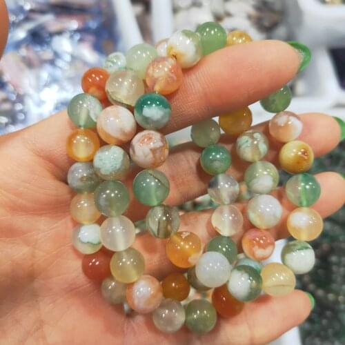 Natural Colorful cherry agate Round Bead Bracelet Handmade Natural Crystal Gem Fine Jewelry For Men And Women Bracelets