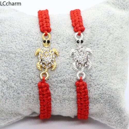 LCcharm Sea Turtles Tortoise Beaded Bracelet Red Cord Weaved String Adjustable Bracelets Women Men Jewelry Gifts