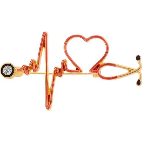 Medical Medicine Metal Brooch Pins Stethoscope Electrocardiogram Heartbeat Shaped Nurse Doctor Enamel Pin Lapel Jewelry Gift