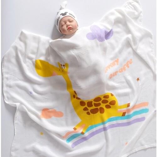 Baby Soft Breathable Wrap Blanket Cartoon Kids Bath Towel Ice Silk Stroller Sheet 2 Layer Bamboo Fiber Clothes For Newborns AB24