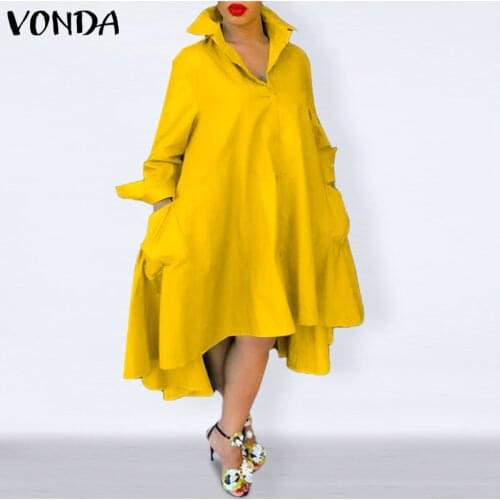 Elegant Dress Women Bohemian Sundress Casual Loose Dress VONDA 2021 Plus Size Vestidos Elegant Sundress Robe Femme
